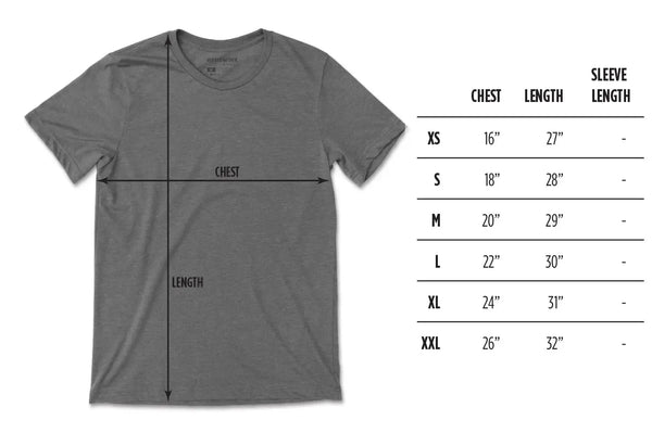 Local apparel printed in Calgary size chart, Homework Brand, screen printing